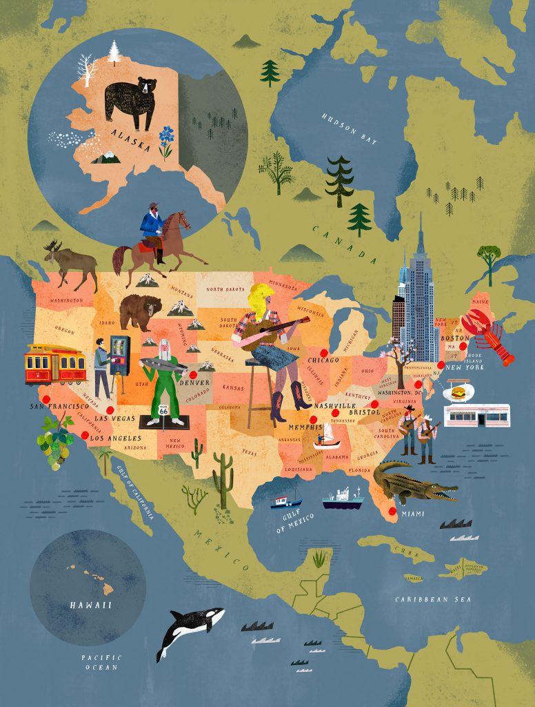 Map Of The USA For National Geographic Traveller Martin Haake